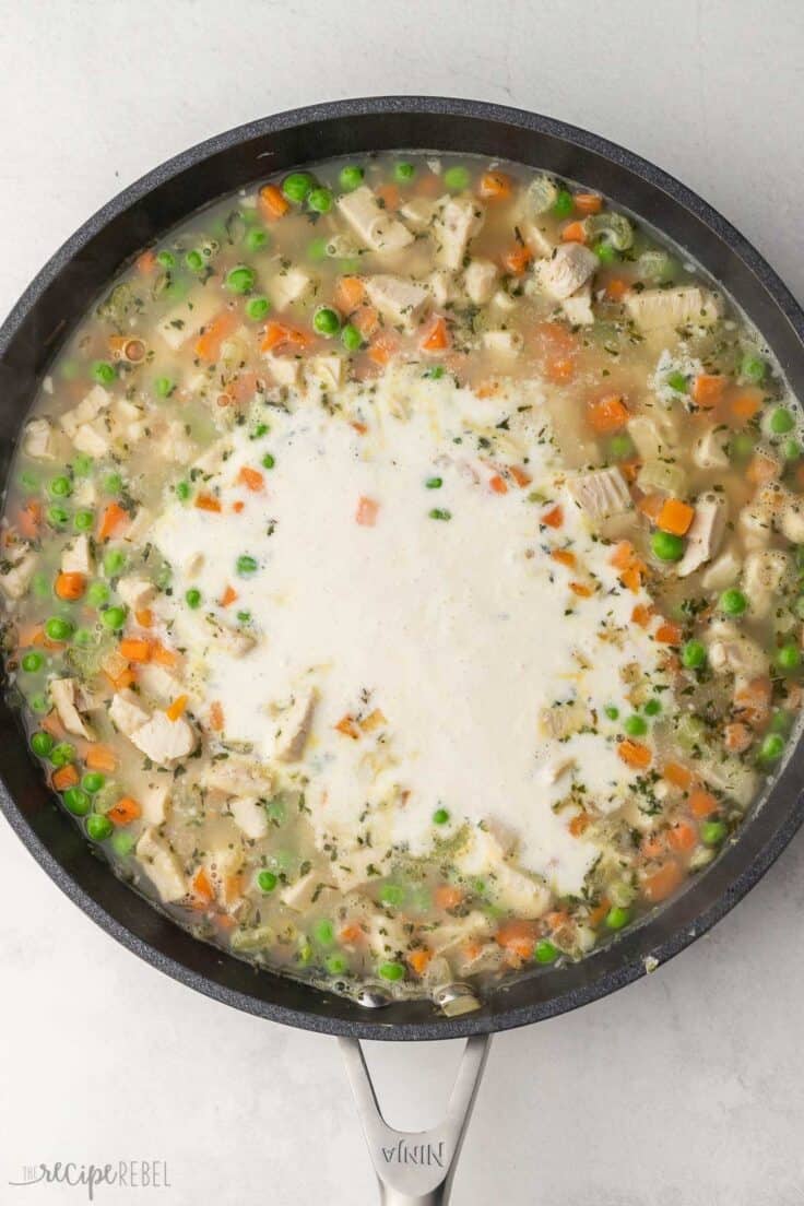 cream and flour added to chicken casserole filling,