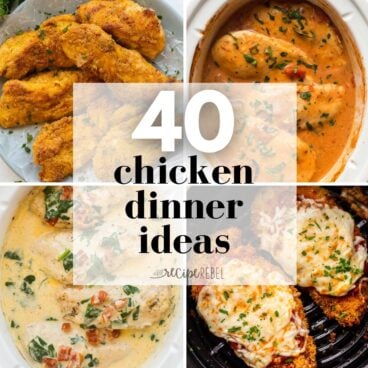 square image of chicken dinner ideas with four images.