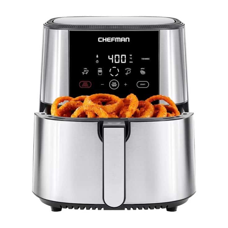 chefman turbofry air fryer 8 quart black and silver.