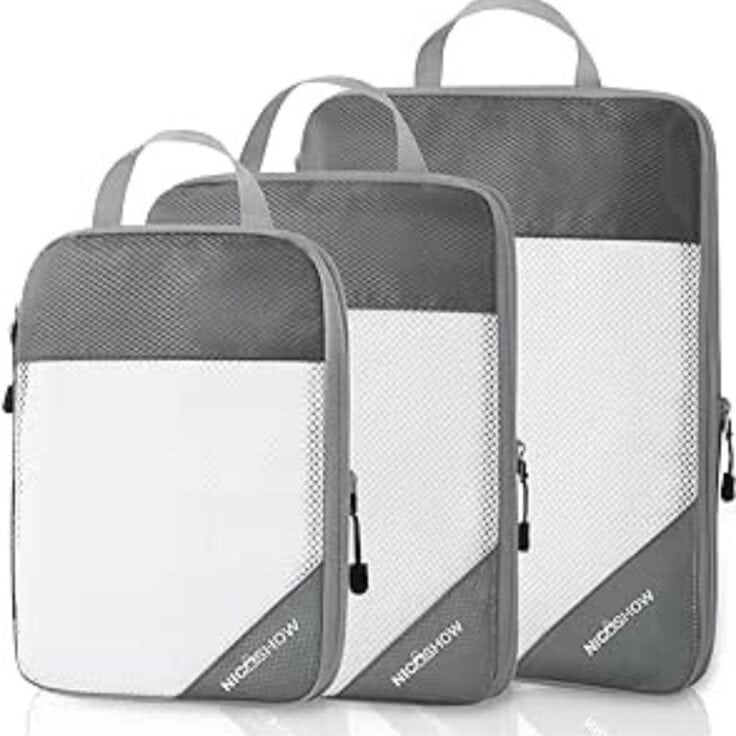 grey and white compression packing cubes set of 3.