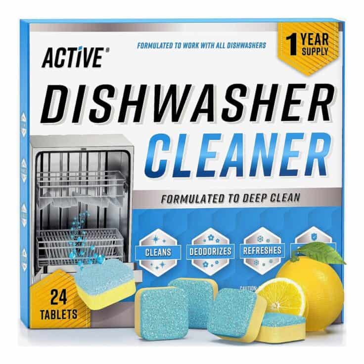dishwasher cleaner tablets in box.