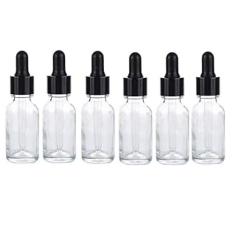 pack of 6 glass dropper bottles.