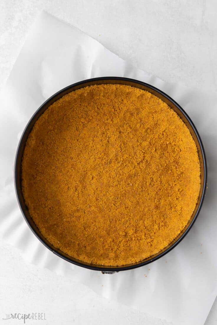 graham crumb crust pressed in the bottom of spring form pan.