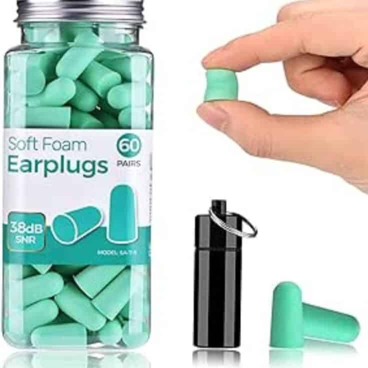 clear jar of green ear plugs.