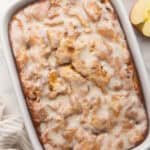 close up of a pan full of apple fritter cake.
