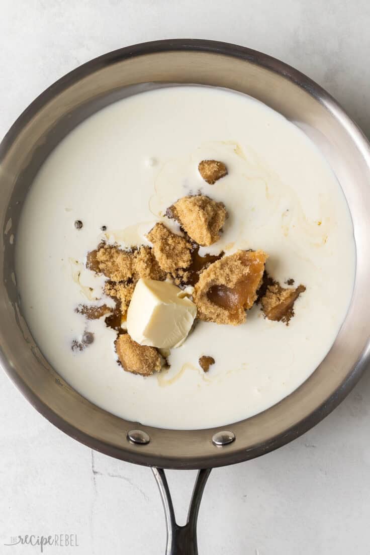 large pot with cream and other ingredients added.