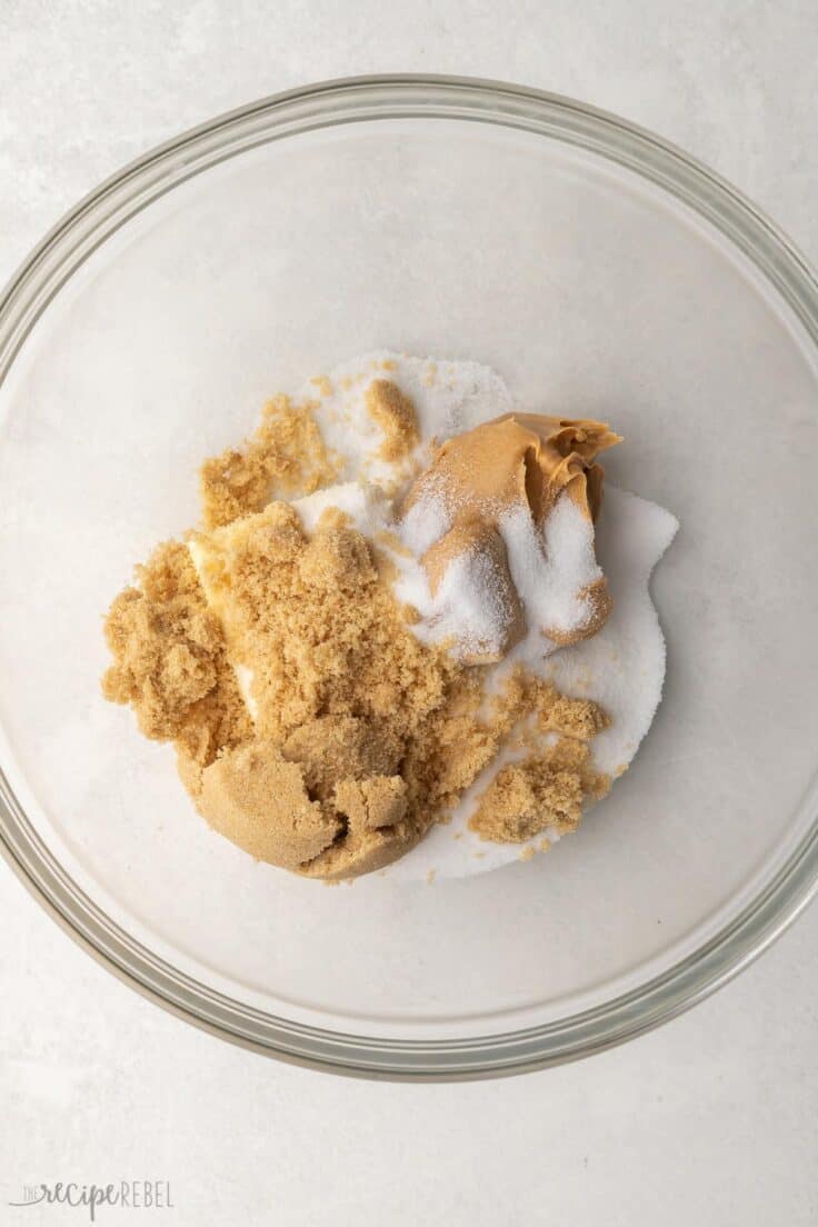 unmixed dry ingredients in glass mixing bowl.