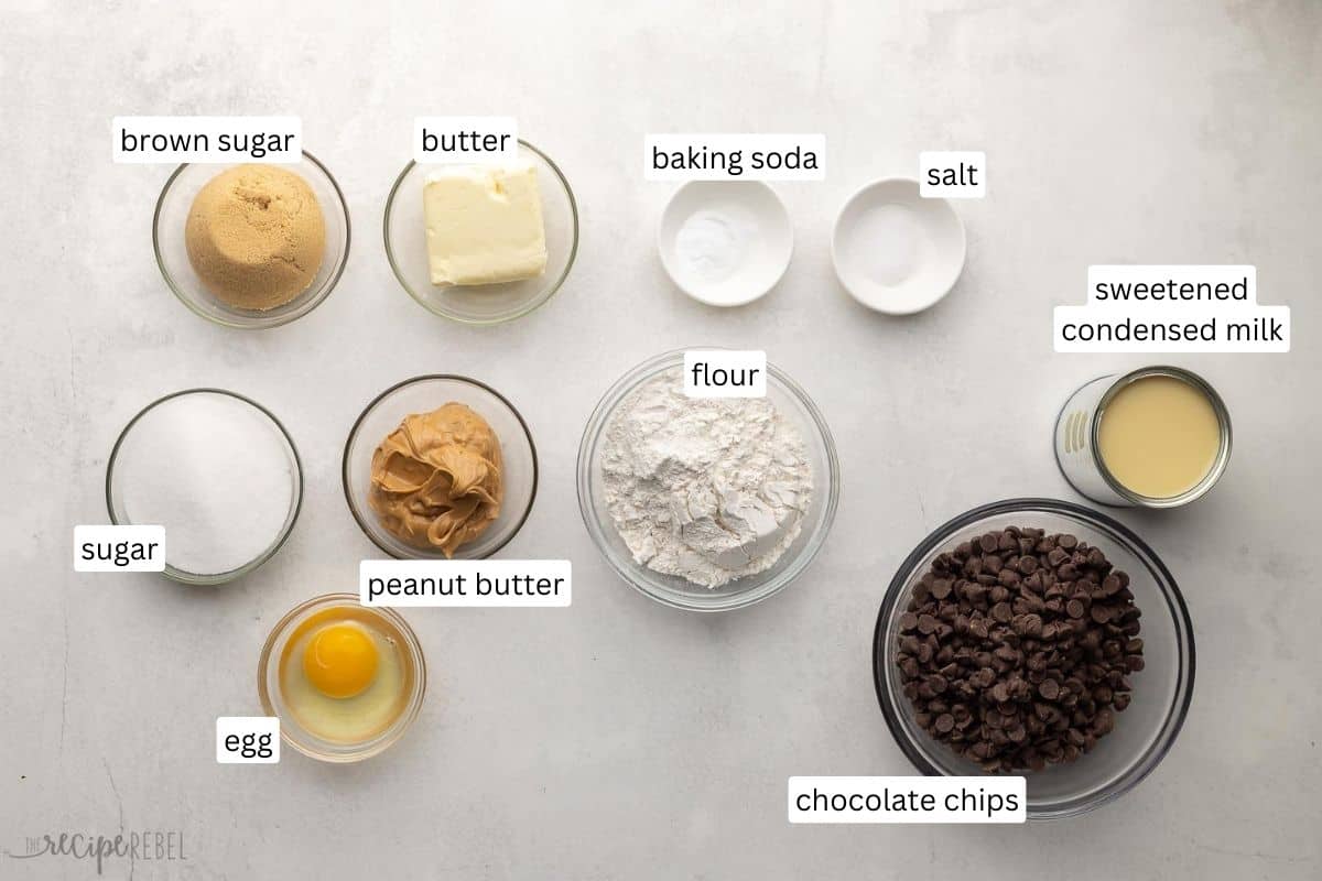 ingredients needed for fudge puddle cookies in bowls.