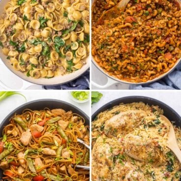 four image collage of one pot meals with no text.