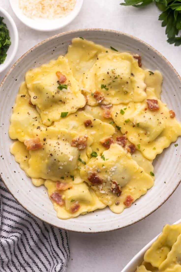 Simple Ravioli Carbonara - The Recipe Rebel [VIDEO]