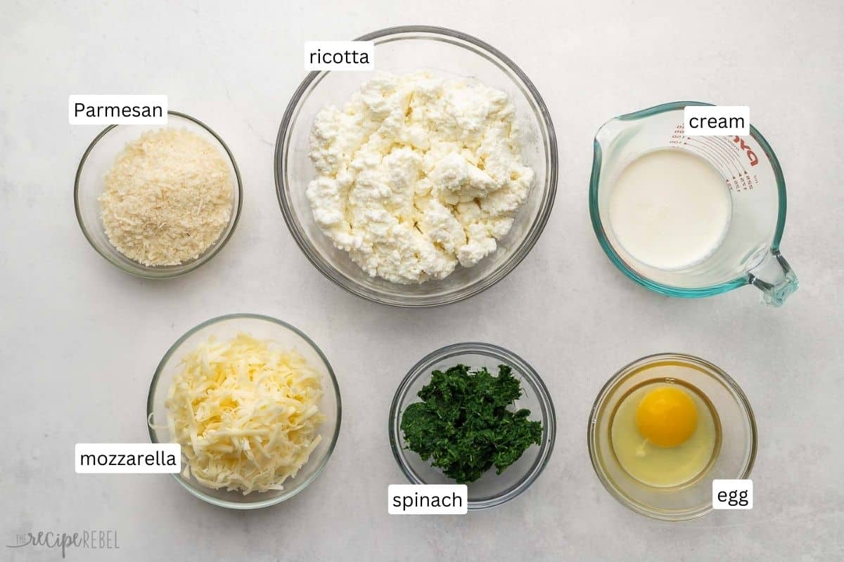 ingredients needed for white chicken lasagna in bowls.