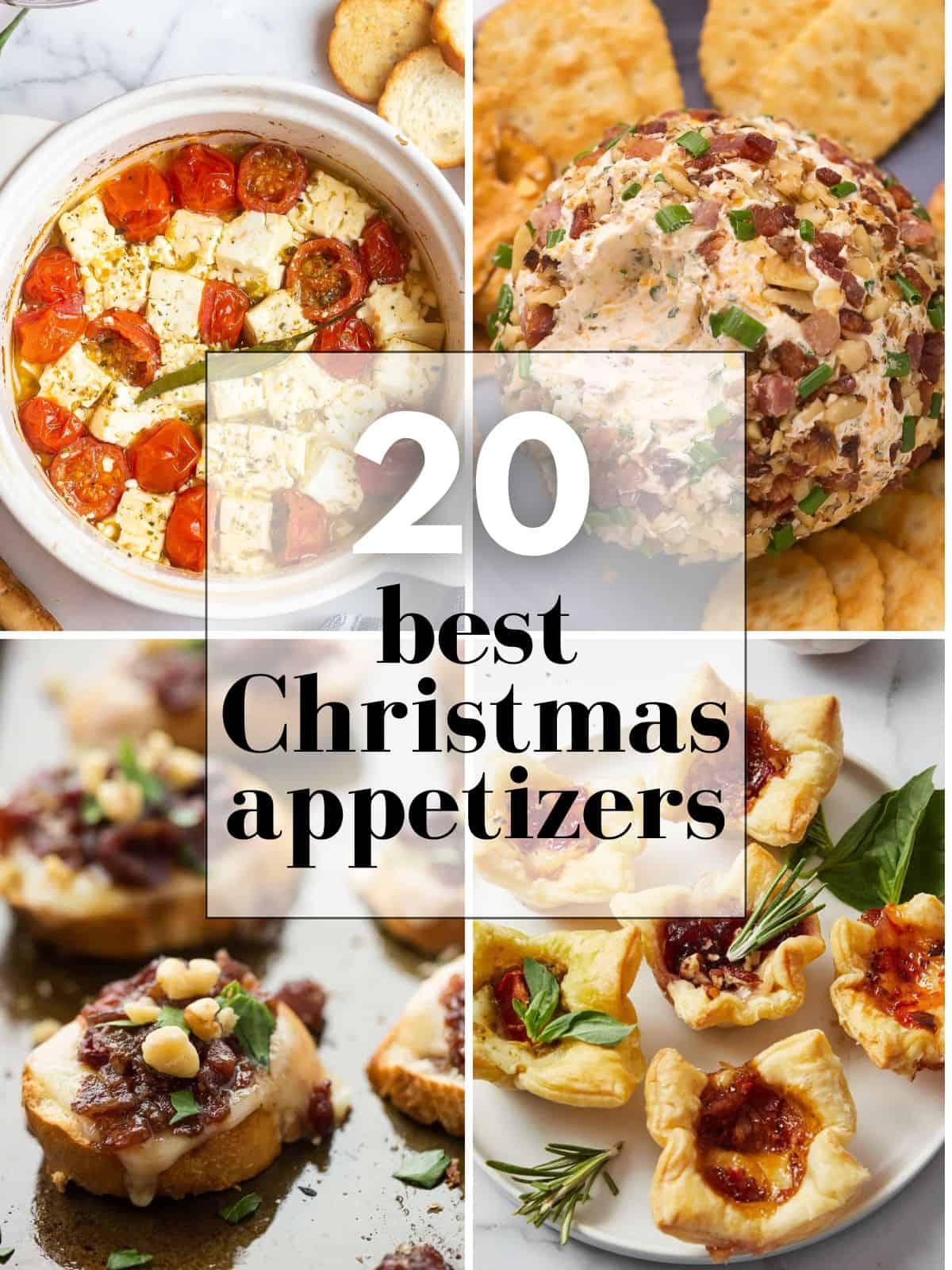 christmas appetizers collage of four images with text.