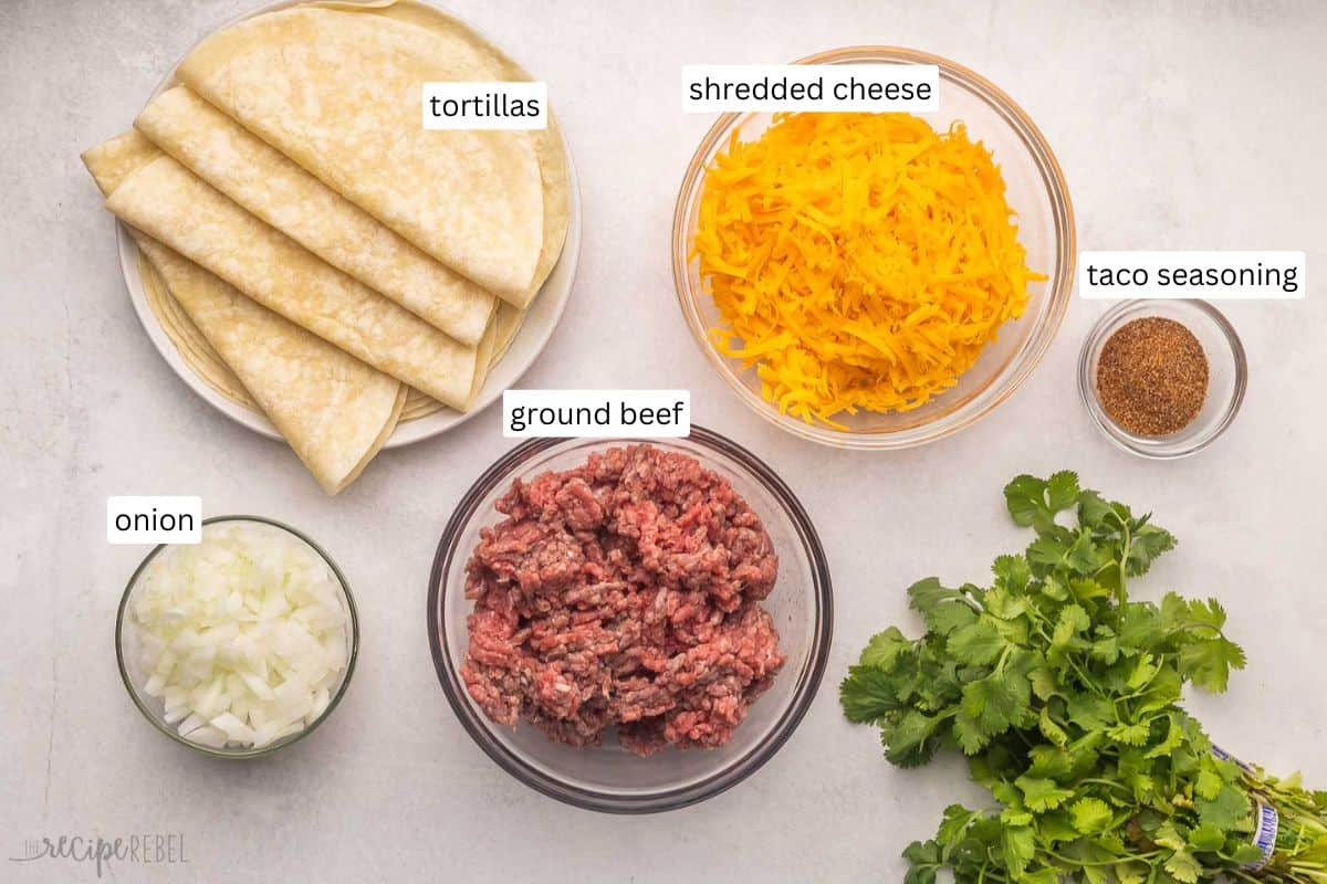 ingredients needed for crispy baked tacos in bowls and plate.