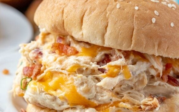 crockpot crack chicken on a hamburger bun