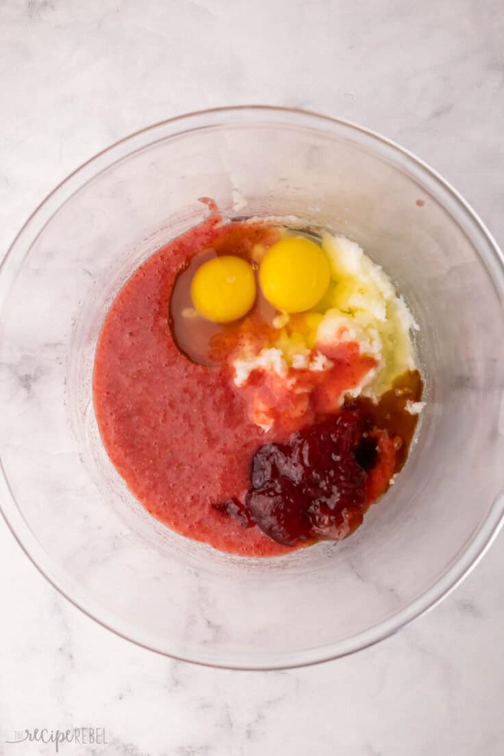 wet ingredients in glass mixing bowl.