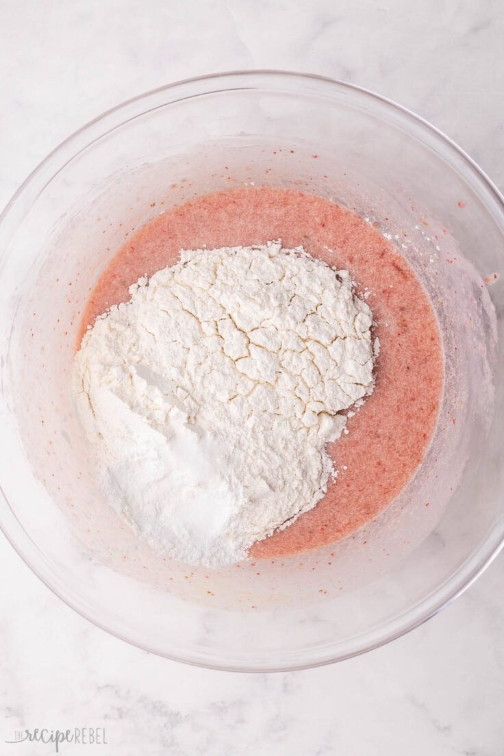 dry ingredients added to glass mixing bowl.