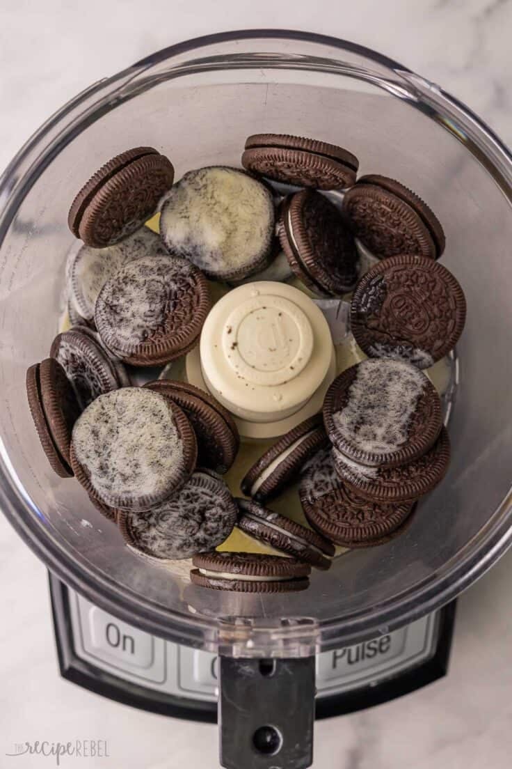 oreos and melted butter in food processor.