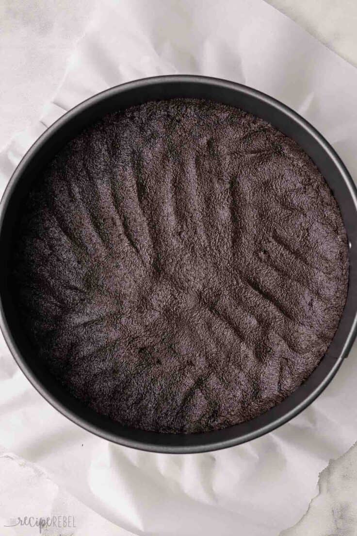 crust pressed into cheesecake pan.