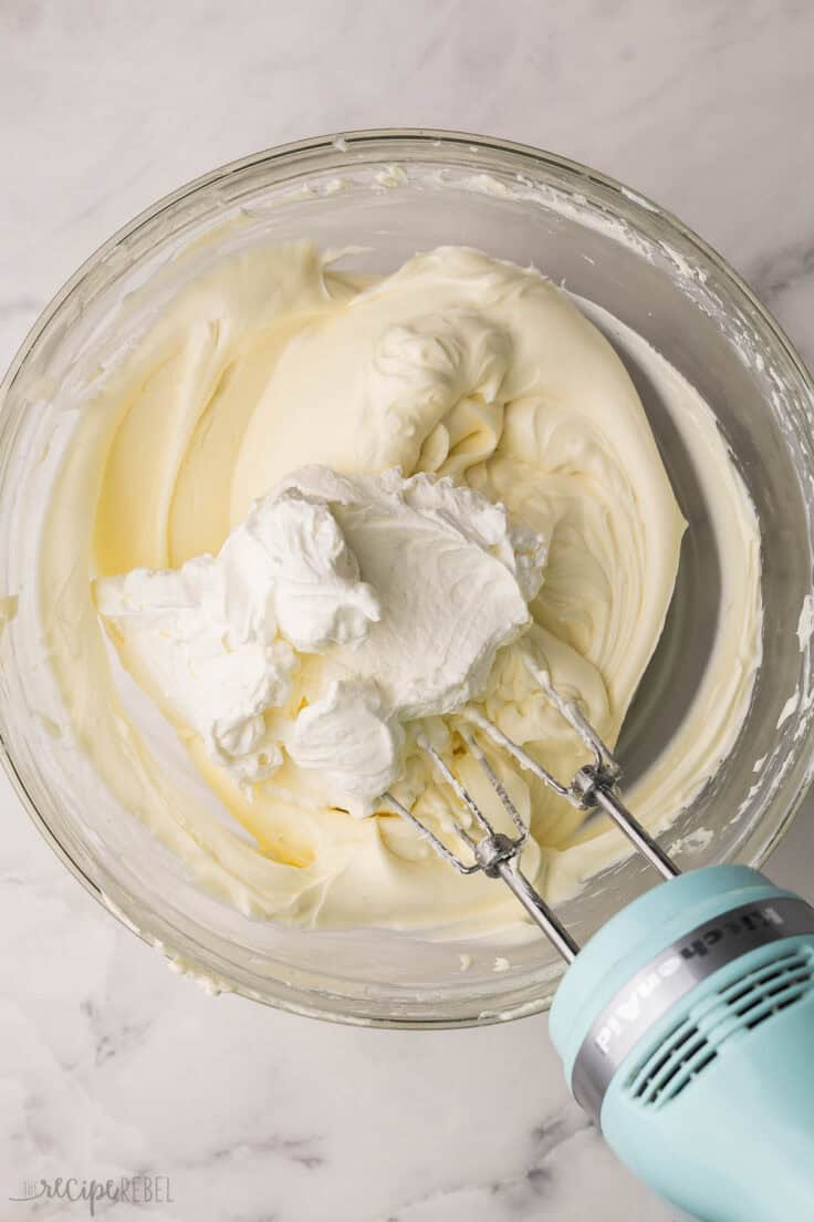 whipped cream added to cream cheese mixture.
