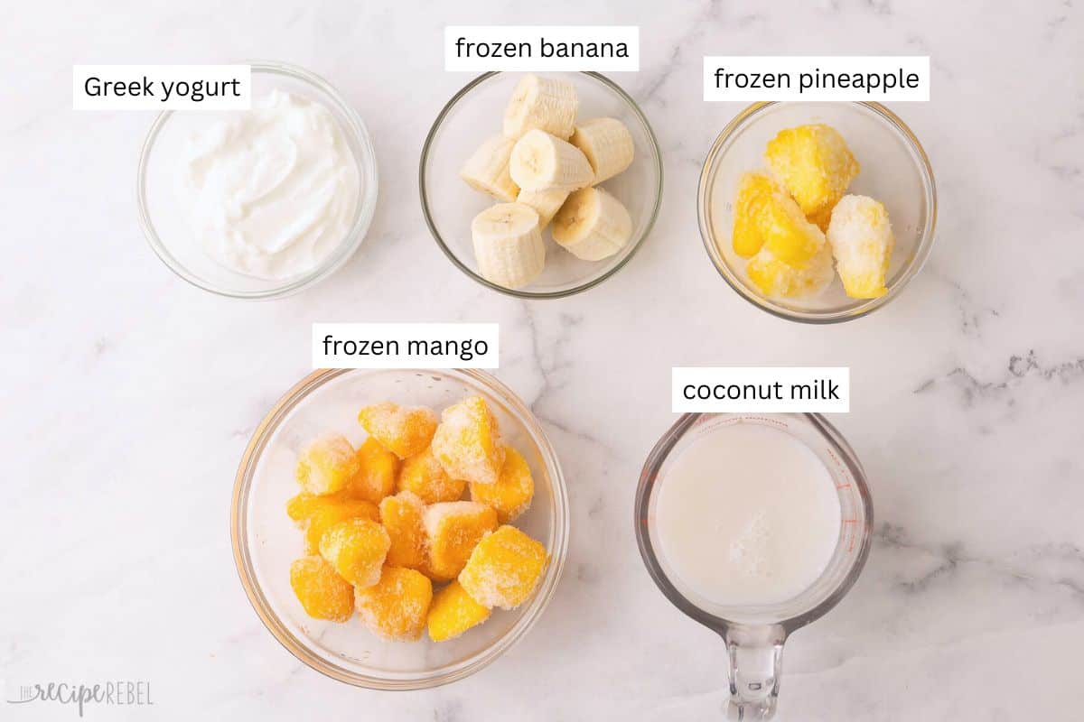ingredients needed for tropical smoothie in bowls.