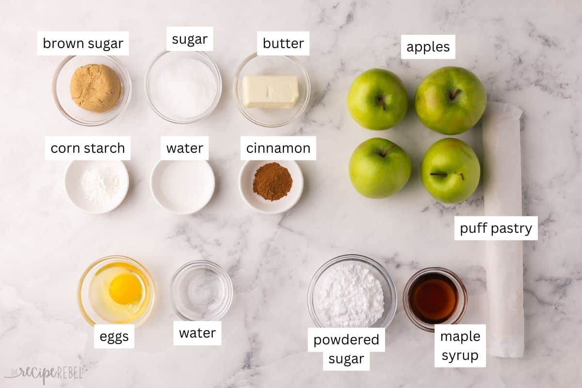 ingredients needed for apple turnovers in bowls.