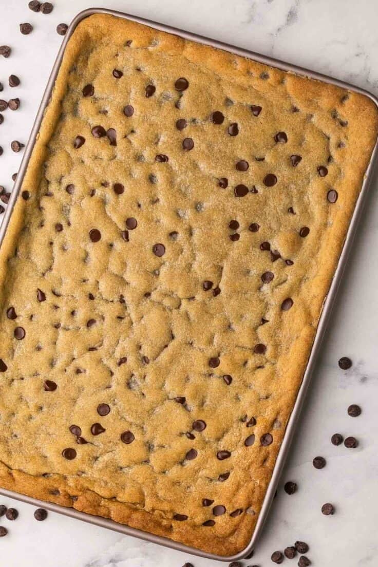 a large pan full of chocolate chip cookie bars.