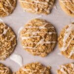 glazed coffee cake cookies on parchment paper.
