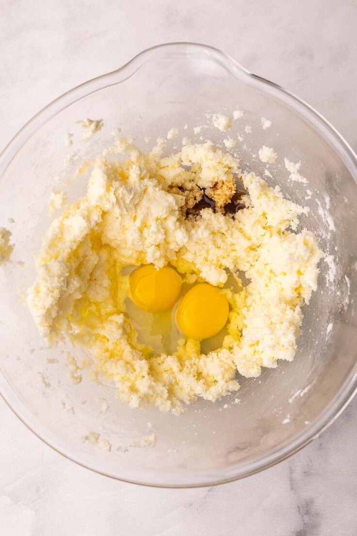 eggs added to bowl of other mixed ingredients.
