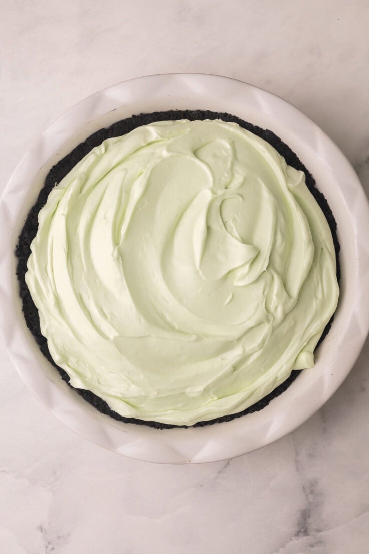 white pan filled with grasshopper pie.
