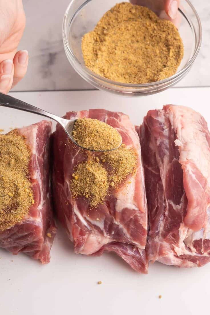 seasoning pork shoulder for oven pulled pork.