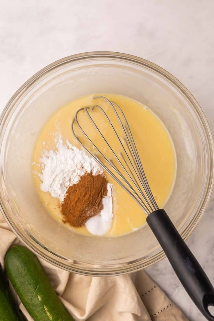 dry ingredients added to mixing bowl and other ingredients.
