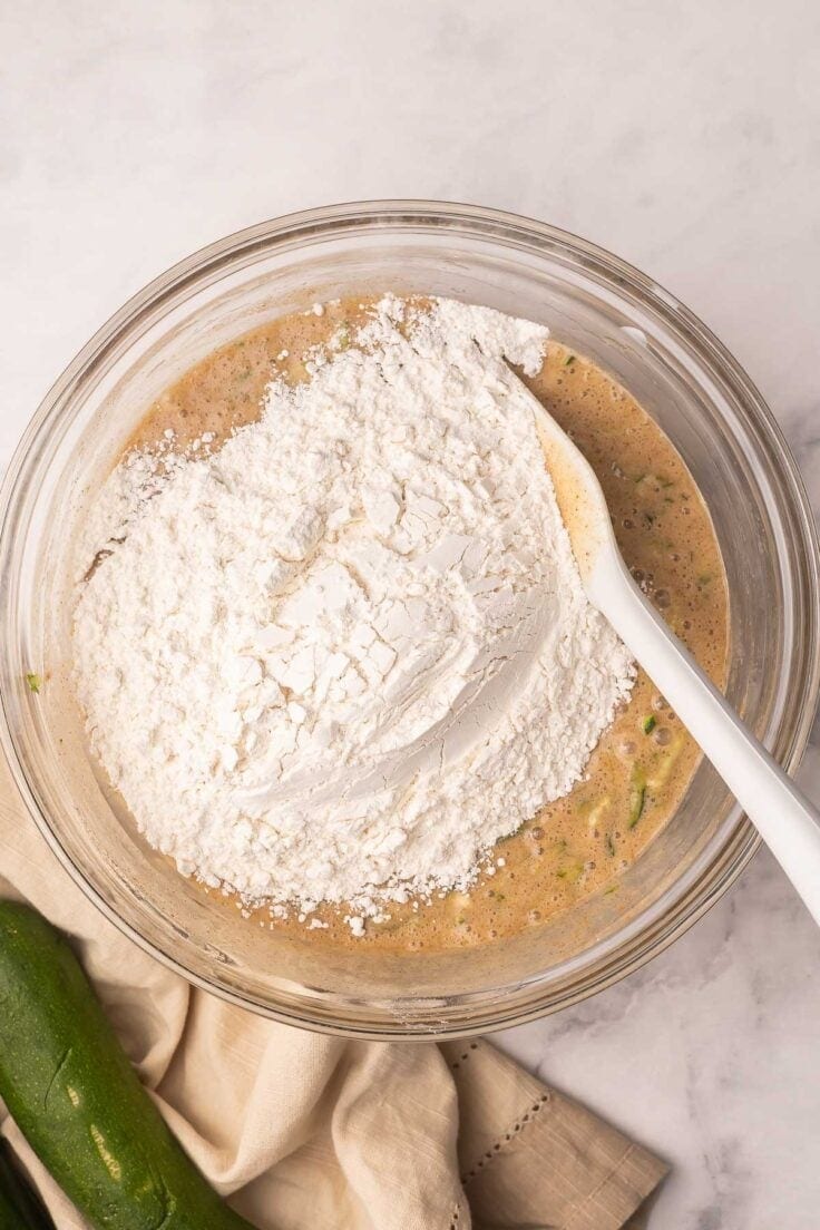 flour added to mixing bowl of other ingredients.