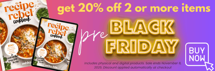 black friday sale image with sale details and cookbook images.