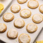 a pan full of lemon glazed cookies.