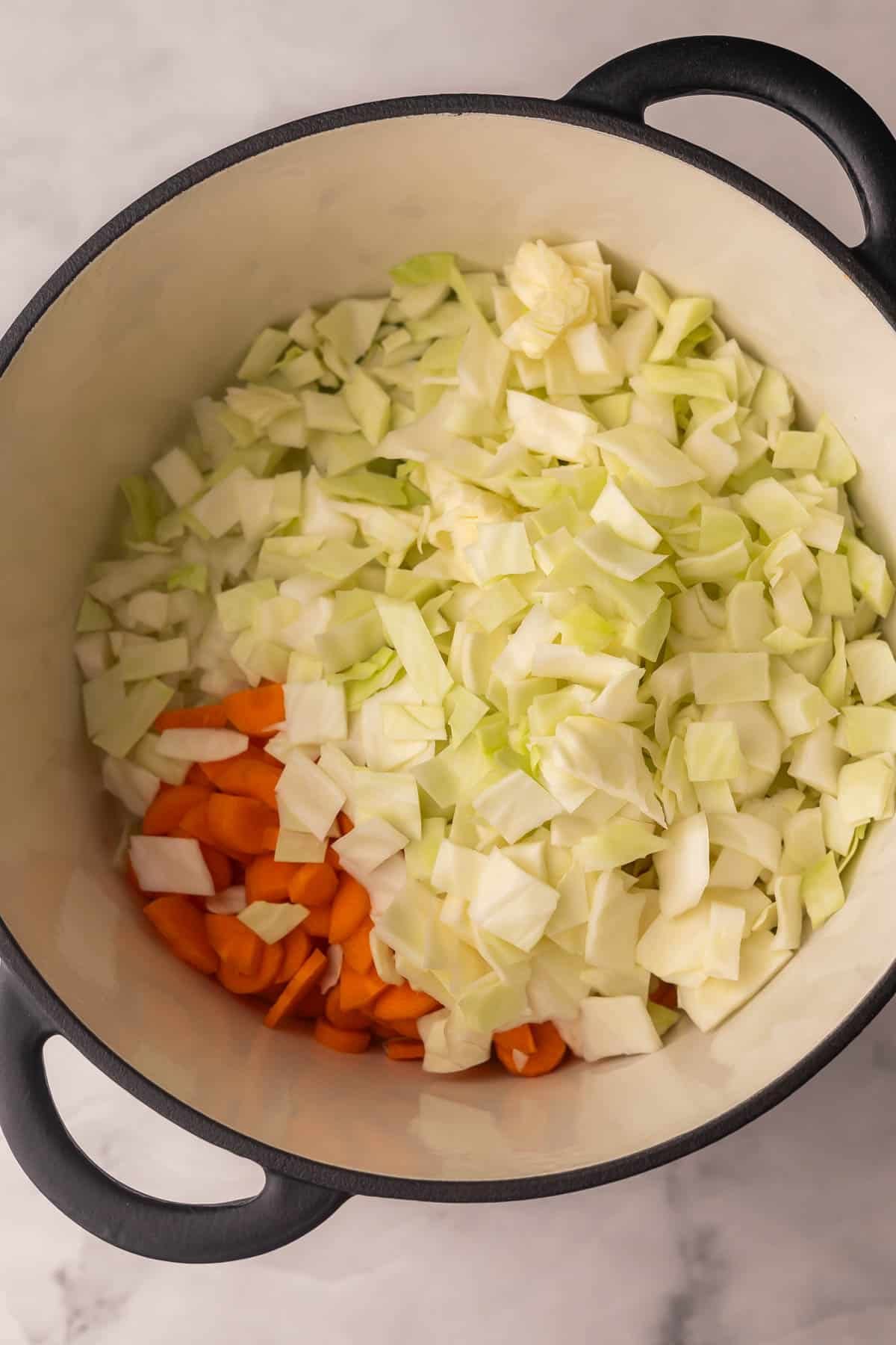 vegetables added to the soup pot to saute.