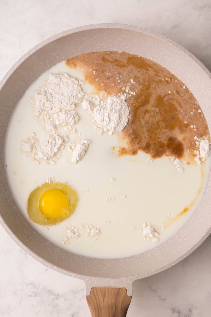 egg and other wet ingredients in large pan.