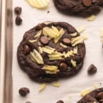 double chocolate potato chips cookies in pan.
