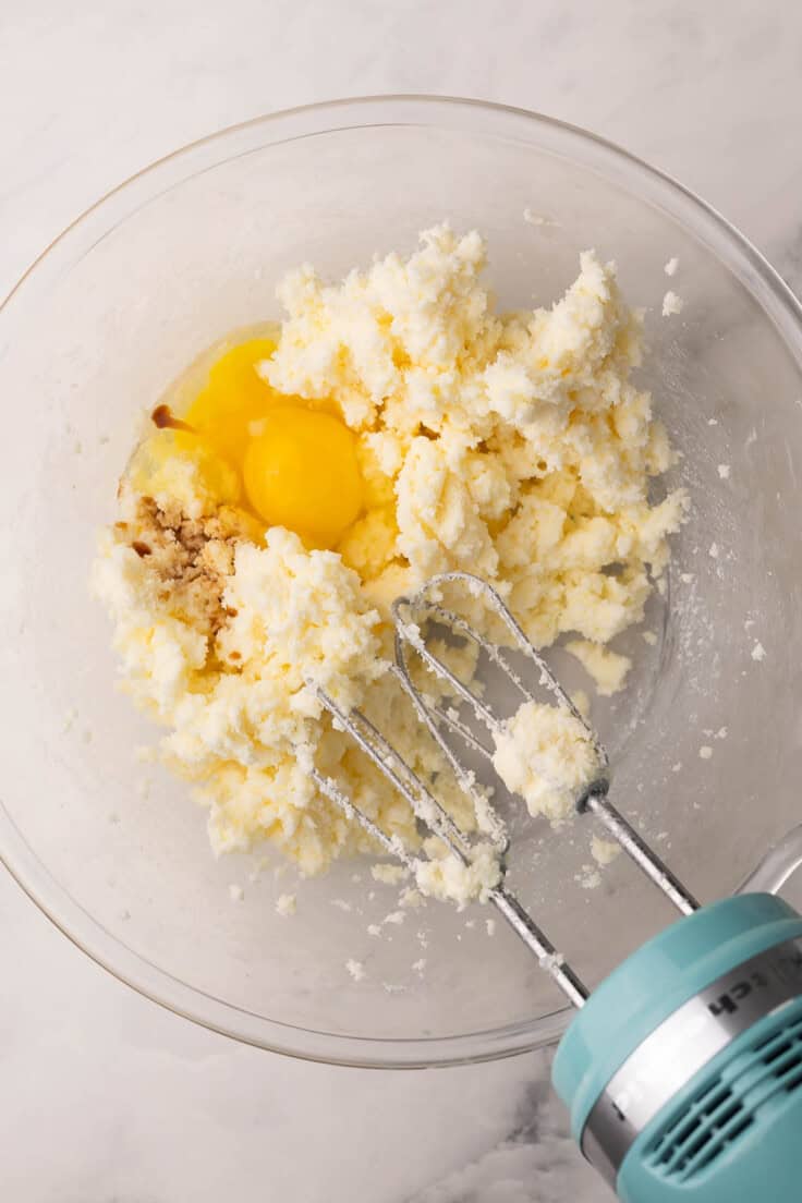 eggs added to bowl with other mixed ingredients.