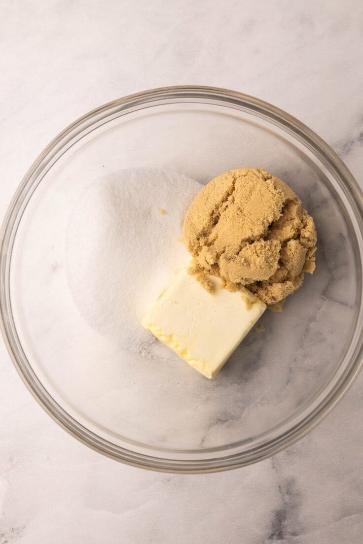 glass bowl with sugar and butter.
