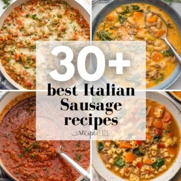 square collage of italian sausage recipes with four images.